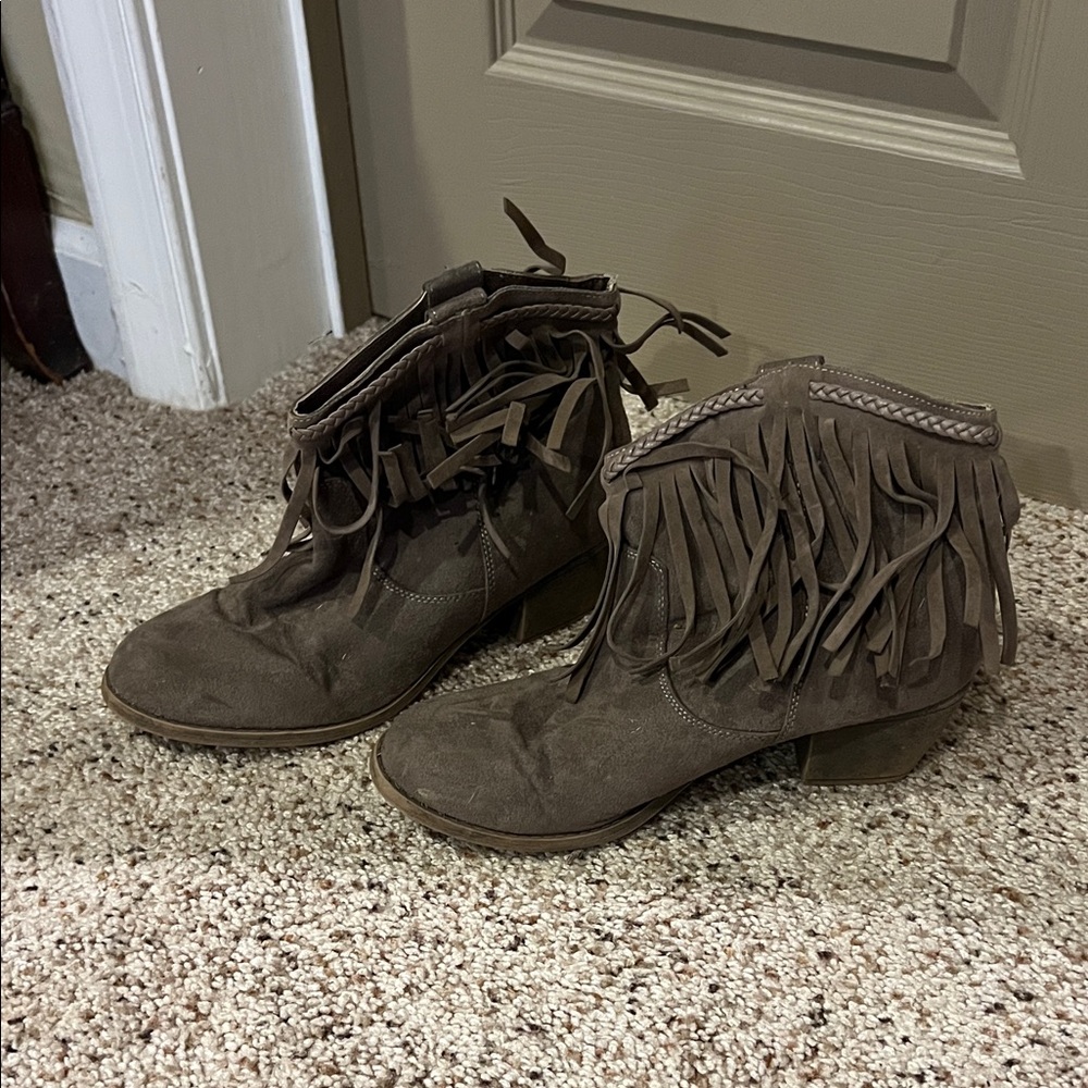 Suede Fringe Brown Ankle Boots